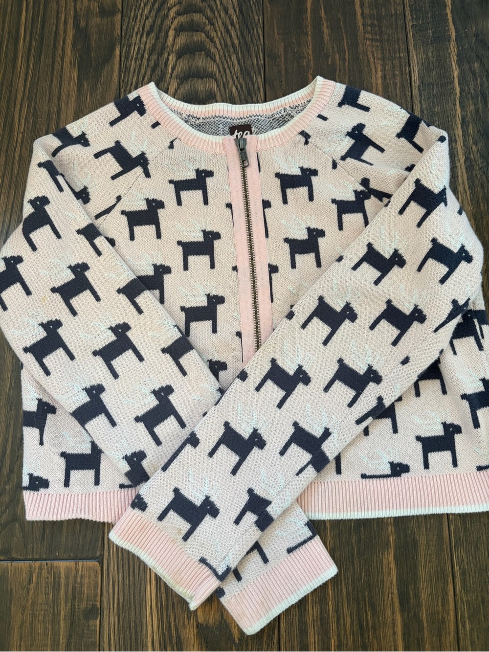 Tea Collection Girls Reindeer Zip Front Sweater XL